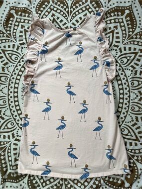 Tea Collection Light Pink Flamingo Print Top with Blue Birds and Gold Dots